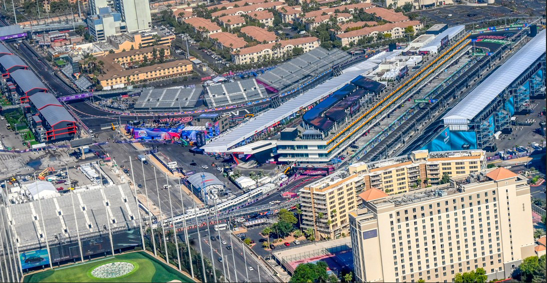 Amazing views of the Grand Prix Circuit and Vegas Strip from above